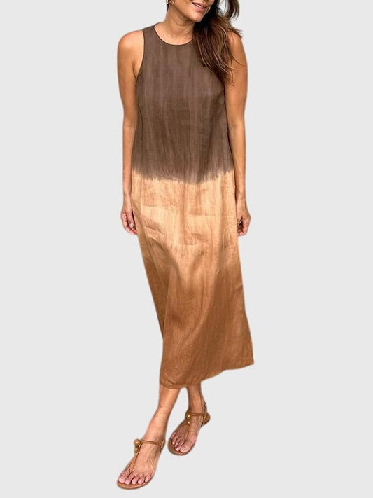 Effortless Satin Maxi Dress for Women with Crew Neck Sleeveless Bodycon Casual Style