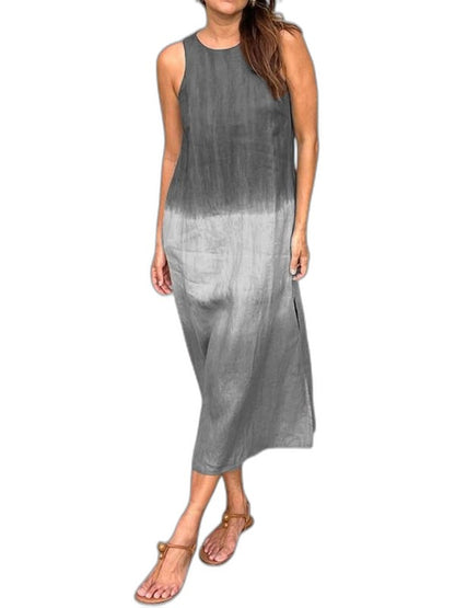 Effortless Satin Maxi Dress for Women with Crew Neck Sleeveless Bodycon Casual Style