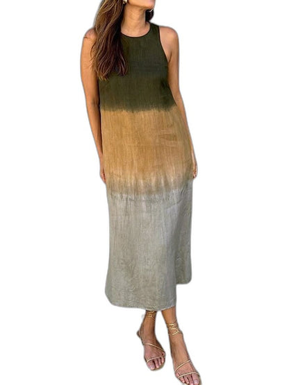 Effortless Satin Maxi Dress for Women with Crew Neck Sleeveless Bodycon Casual Style