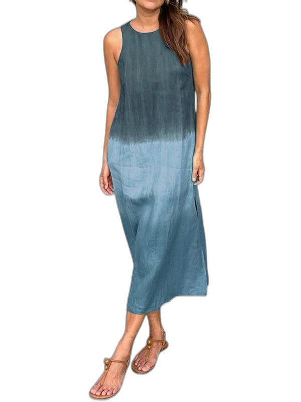 Effortless Satin Maxi Dress for Women with Crew Neck Sleeveless Bodycon Casual Style