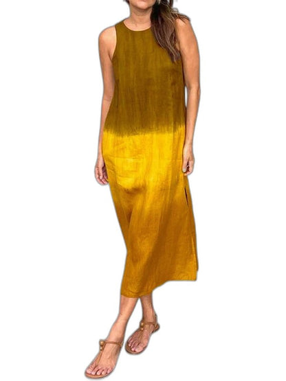 Effortless Satin Maxi Dress for Women with Crew Neck Sleeveless Bodycon Casual Style