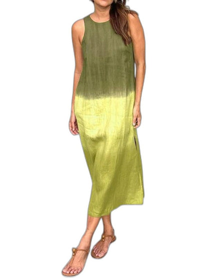 Effortless Satin Maxi Dress for Women with Crew Neck Sleeveless Bodycon Casual Style