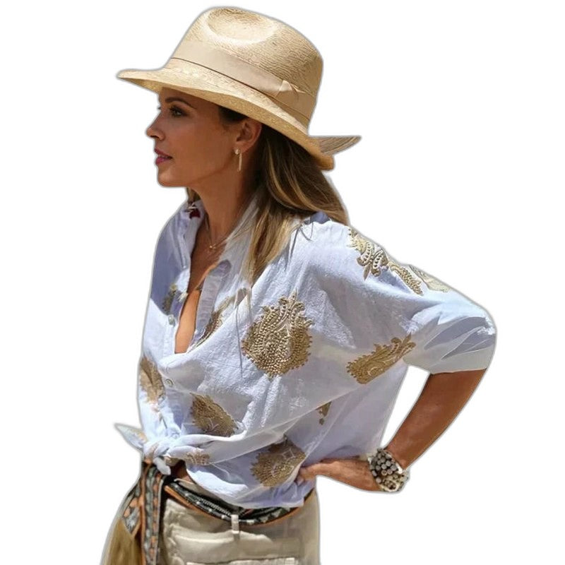 Effortless Shirt for Women with Collared Long Sleeve Button Front Casual Style