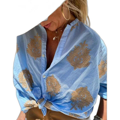 Effortless Shirt for Women with Collared Long Sleeve Button Front Casual Style