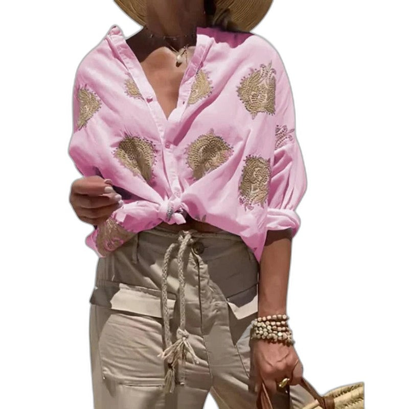 Effortless Shirt for Women with Collared Long Sleeve Button Front Casual Style