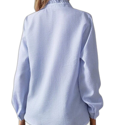 Effortless Striped Blouse for Women with Collared Long Sleeve Ruffle Button Front Casual Style