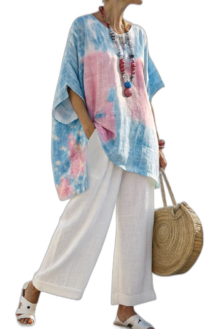Effortless Striped Blouse for Women with Crew Neck Elbow Sleeve Flowing Oversized Casual Style