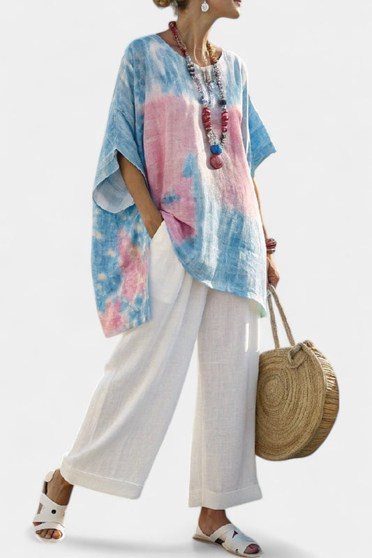 Effortless Striped Blouse for Women with Crew Neck Elbow Sleeve Flowing Oversized Casual Style