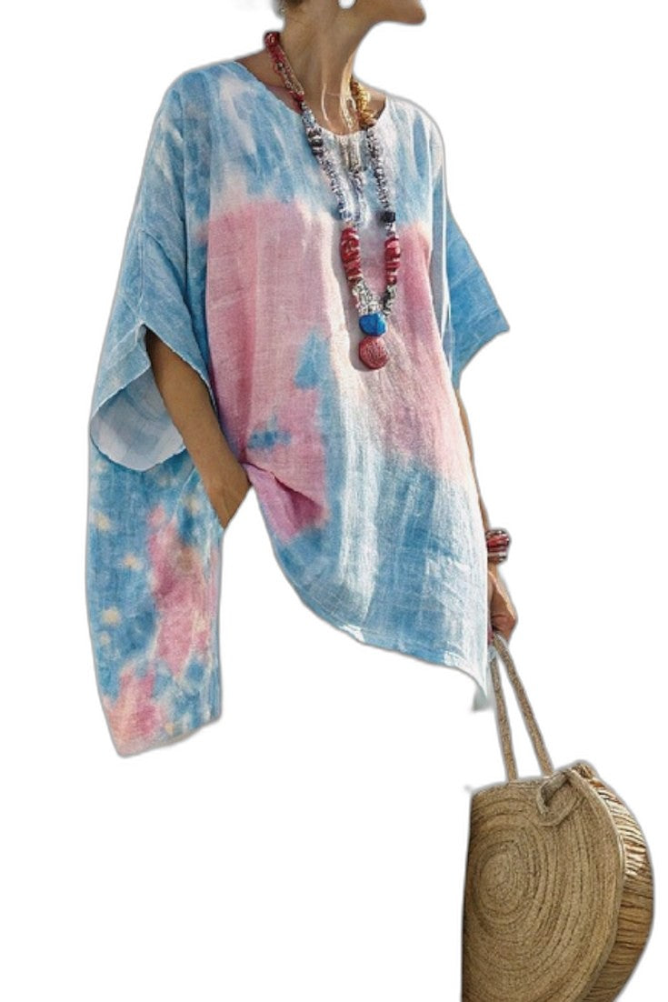 Effortless Striped Blouse for Women with Crew Neck Elbow Sleeve Flowing Oversized Casual Style