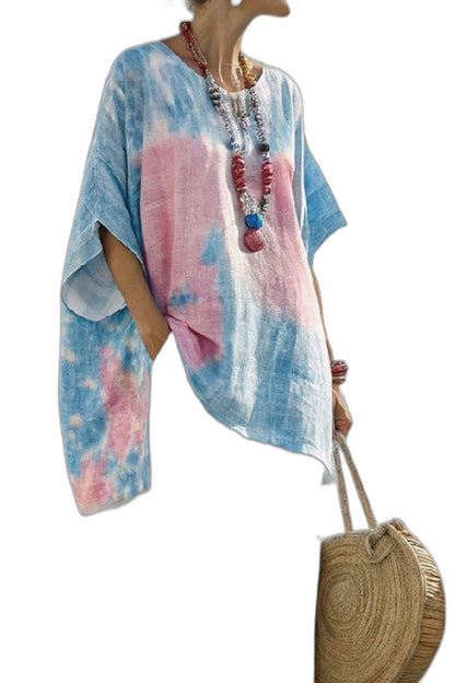 Effortless Striped Blouse for Women with Crew Neck Elbow Sleeve Flowing Oversized Casual Style