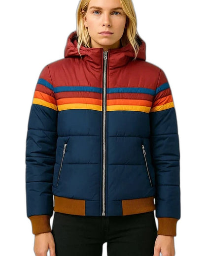 Effortless Striped Jacket for Women with High Neck Long Sleeve Casual Style