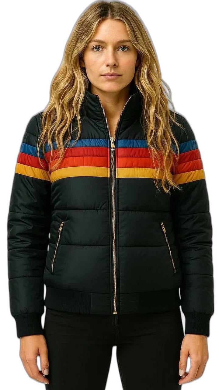Effortless Striped Jacket for Women with High Neck Long Sleeve Casual Style