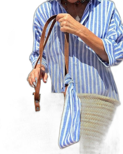 Effortless Striped Maxi Dress for Women with Collared Long Sleeve Button Front Flowing Casual Style