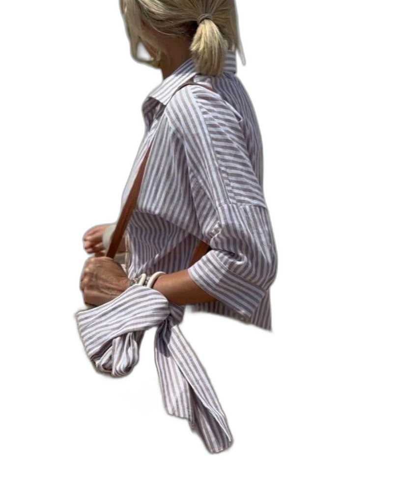 Effortless Striped Maxi Dress for Women with Collared Long Sleeve Button Front Flowing Casual Style