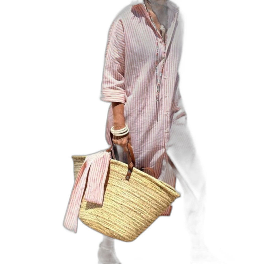 Effortless Striped Maxi Dress for Women with Collared Long Sleeve Button Front Flowing Casual Style