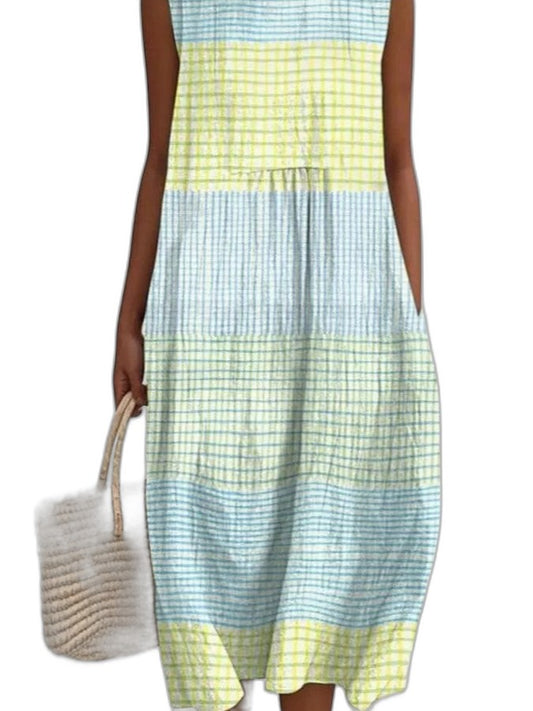 Effortless Striped Maxi Dress for Women with Crew Neck Sleeveless Tiered Flowing Casual Style