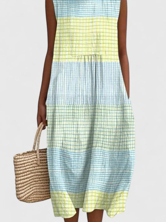 Effortless Striped Maxi Dress for Women with Crew Neck Sleeveless Tiered Flowing Casual Style