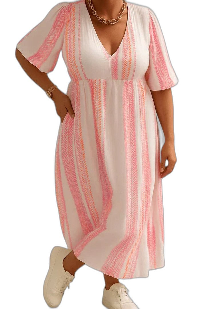 Effortless Striped Maxi Dress for Women with V Neck Short Sleeve Flowing Casual Style