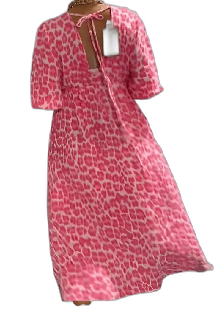 Effortless Striped Maxi Dress for Women with V Neck Short Sleeve Flowing Casual Style