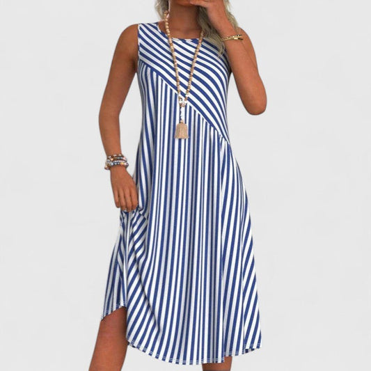 Effortless Striped Midi Dress for Women with Crew Neck Sleeveless A Line Flowing Casual Style