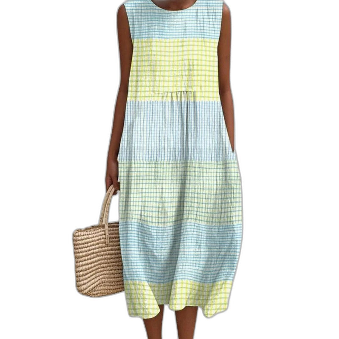 Effortless Striped Midi Dress for Women with Crew Neck Sleeveless Tiered Flowing Casual Style