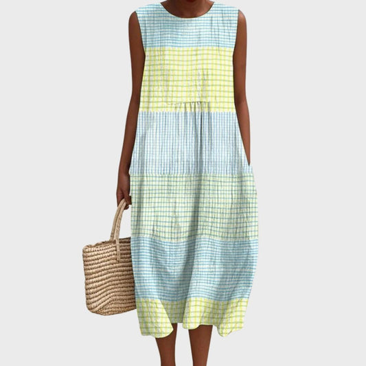 Effortless Striped Midi Dress for Women with Crew Neck Sleeveless Tiered Flowing Casual Style
