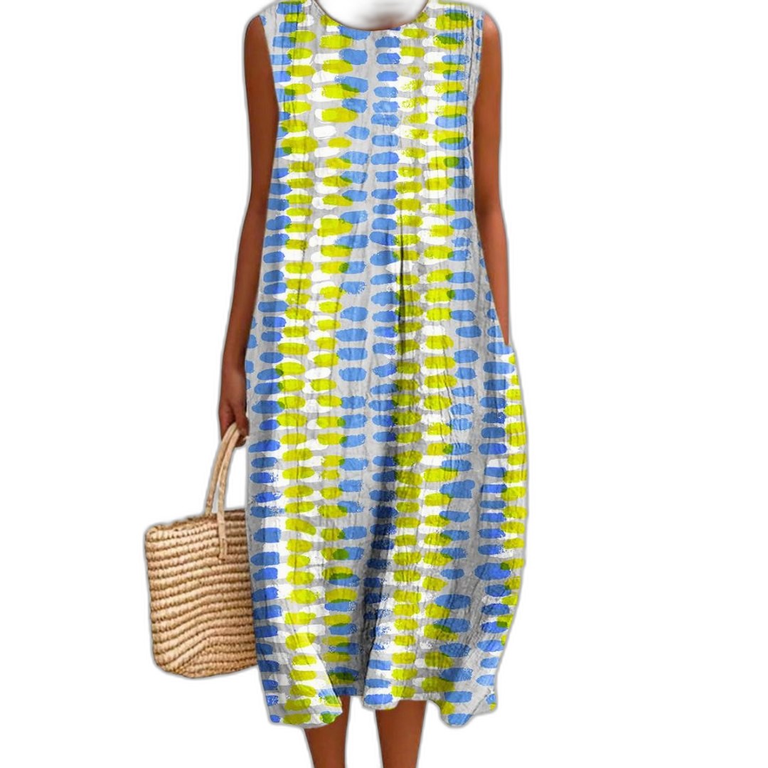 Effortless Striped Midi Dress for Women with Crew Neck Sleeveless Tiered Flowing Casual Style
