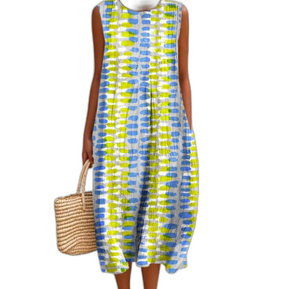 Effortless Striped Midi Dress for Women with Crew Neck Sleeveless Tiered Flowing Casual Style