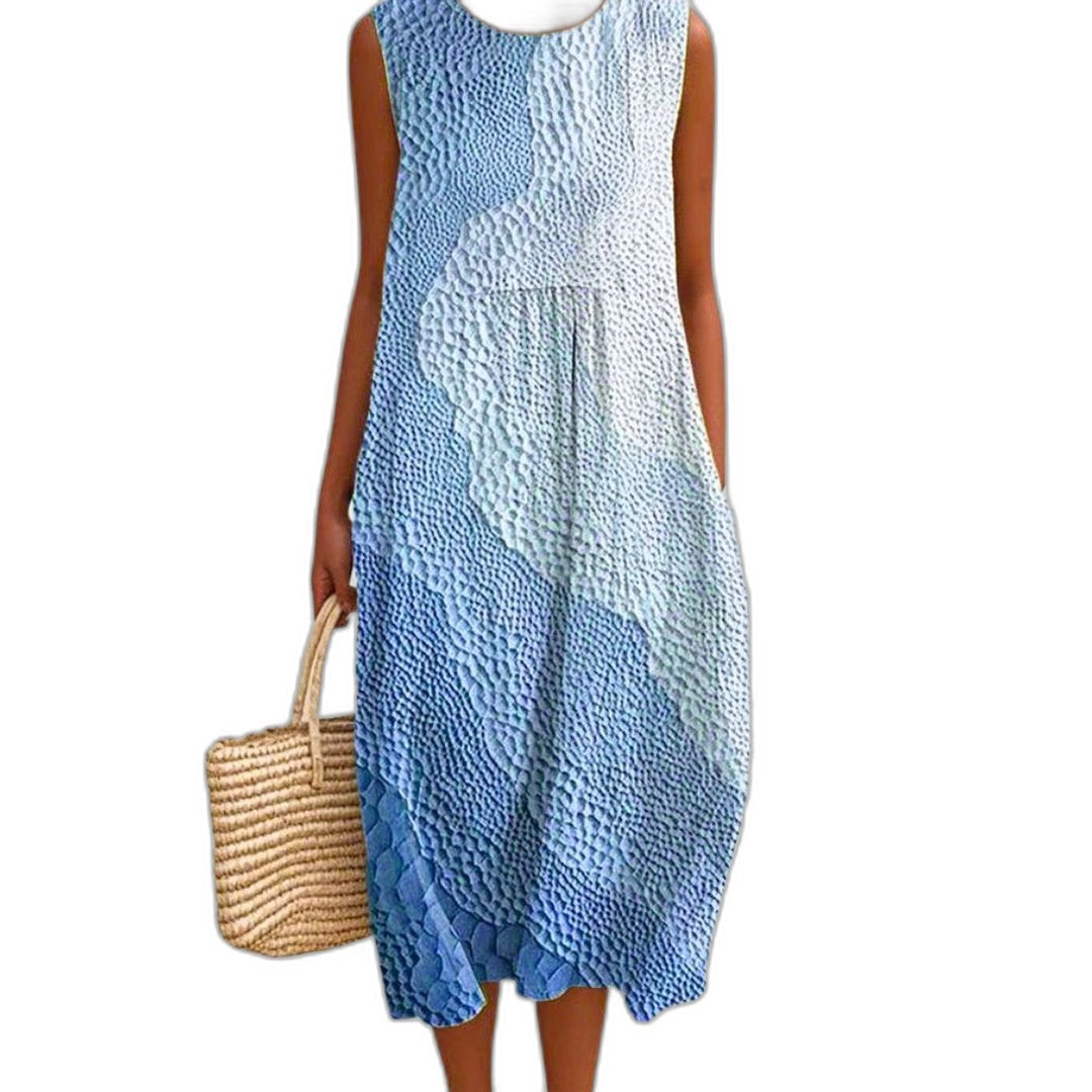 Effortless Striped Midi Dress for Women with Crew Neck Sleeveless Tiered Flowing Casual Style