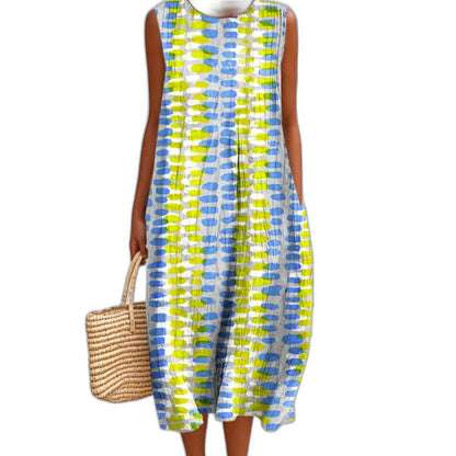 Effortless Striped Midi Dress for Women with Crew Neck Sleeveless Tiered Flowing Casual Style