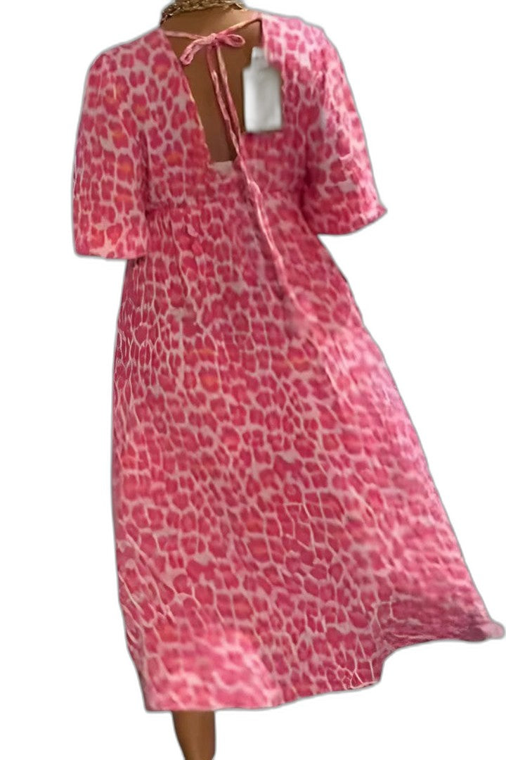 Effortless Striped Midi Dress for Women with V Neck Puff Sleeve Flowing Casual Style