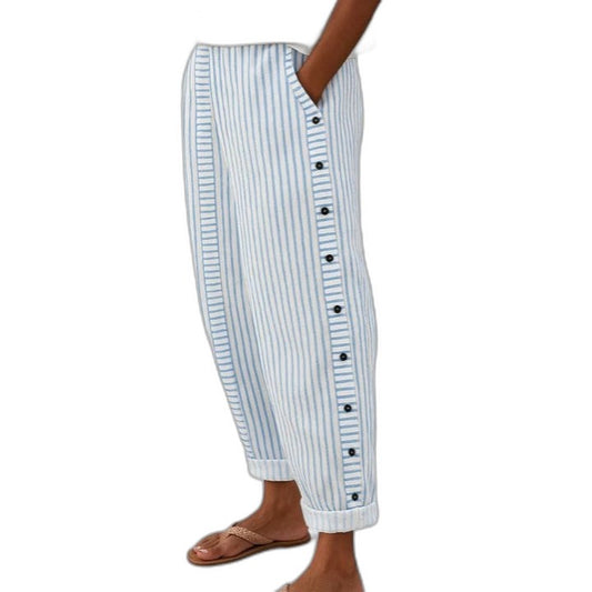 Effortless Striped Pants for Women with Button Front High Waisted Casual Style