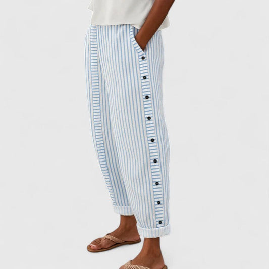 Effortless Striped Pants for Women with Button Front High Waisted Casual Style