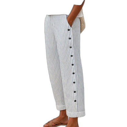 Effortless Striped Pants for Women with Button Front High Waisted Casual Style