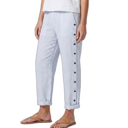 Effortless Striped Pants for Women with Button Front High Waisted Cropped Straight Leg Casual Style
