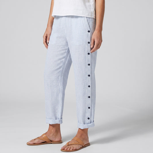 Effortless Striped Pants for Women with Button Front High Waisted Cropped Straight Leg Casual Style