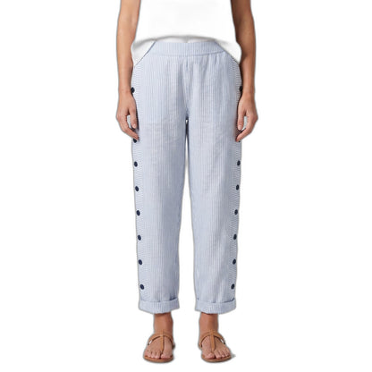 Effortless Striped Pants for Women with Button Front High Waisted Cropped Straight Leg Casual Style