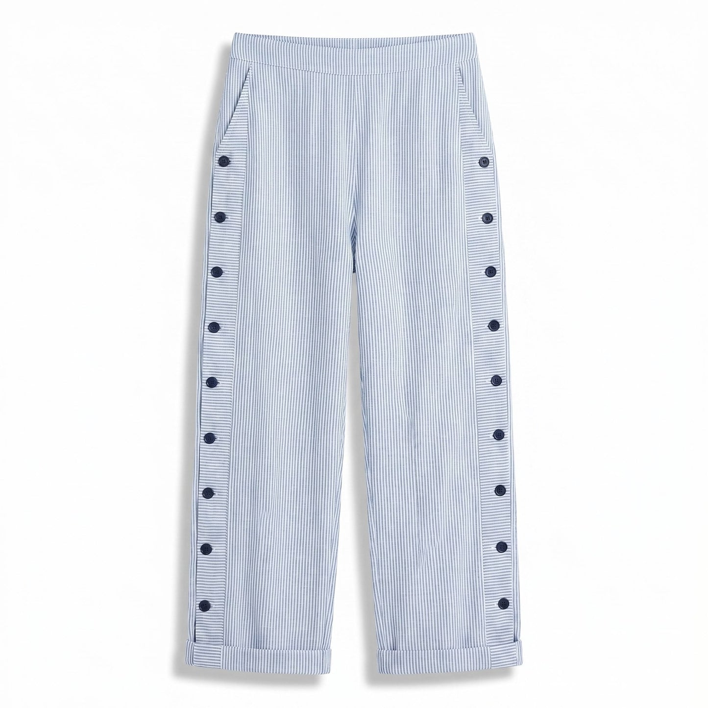 Effortless Striped Pants for Women with Button Front High Waisted Cropped Straight Leg Casual Style