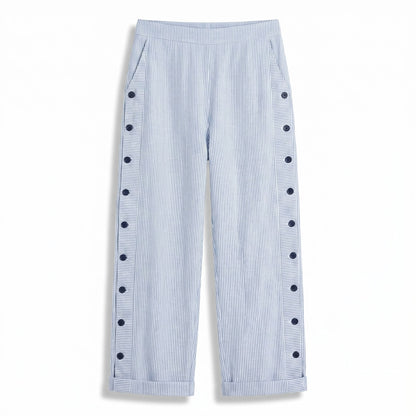 Effortless Striped Pants for Women with Button Front High Waisted Cropped Straight Leg Casual Style