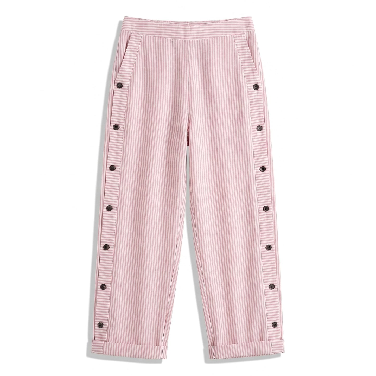 Effortless Striped Pants for Women with Button Front High Waisted Cropped Straight Leg Casual Style