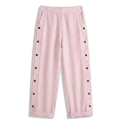 Effortless Striped Pants for Women with Button Front High Waisted Cropped Straight Leg Casual Style