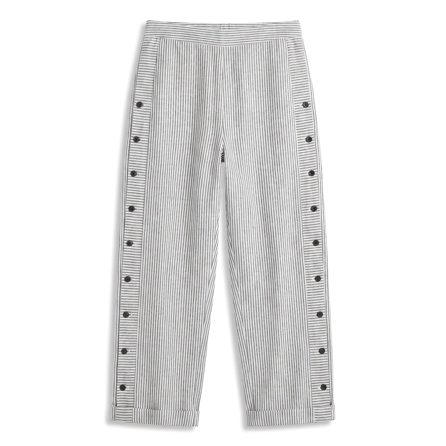 Effortless Striped Pants for Women with Button Front High Waisted Cropped Straight Leg Casual Style