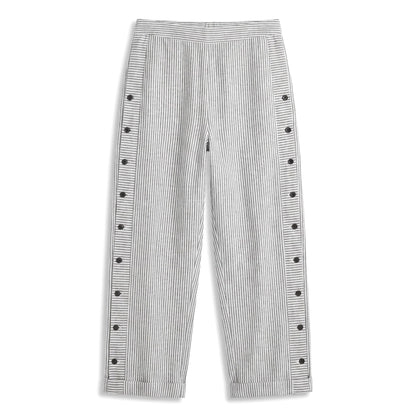 Effortless Striped Pants for Women with Button Front High Waisted Cropped Straight Leg Casual Style