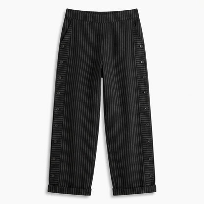 Effortless Striped Pants for Women with Button Front High Waisted Cropped Straight Leg Casual Style