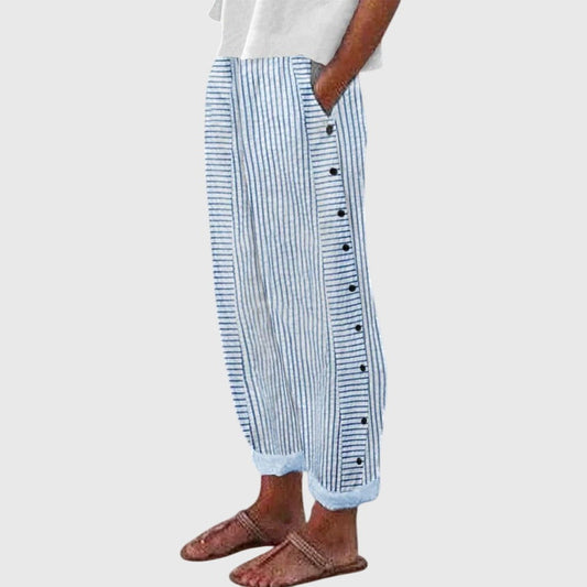 Effortless Striped Pants for Women with Button Front High Waisted Straight Leg Casual Style