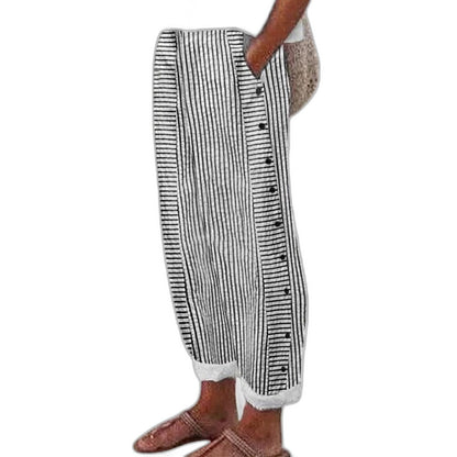 Effortless Striped Pants for Women with Button Front High Waisted Wide Leg Casual Style