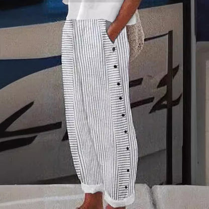 Effortless Striped Pants for Women with Button Front Wide Leg Casual Style