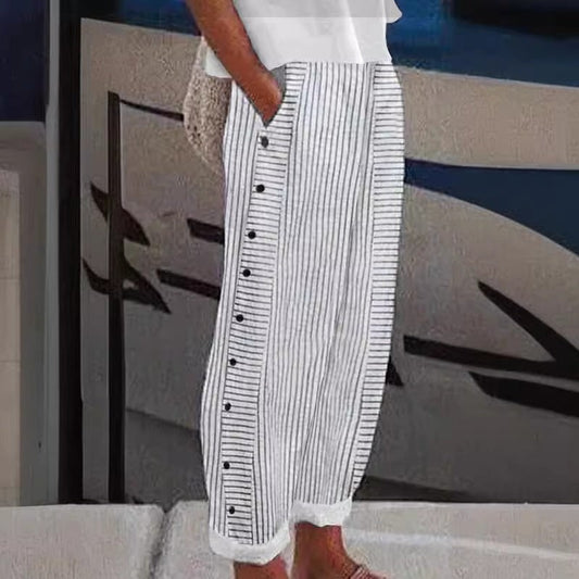 Effortless Striped Pants for Women with Button Front Wide Leg Casual Style