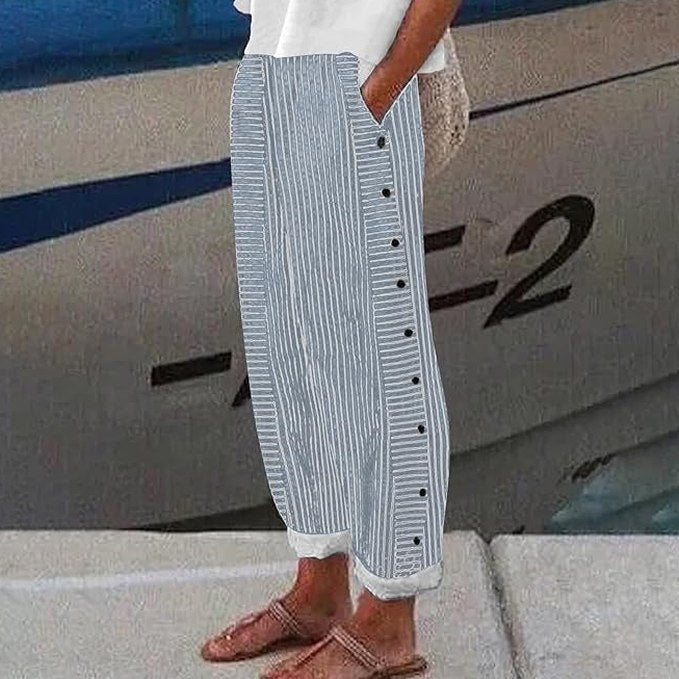 Effortless Striped Pants for Women with Button Front Wide Leg Casual Style