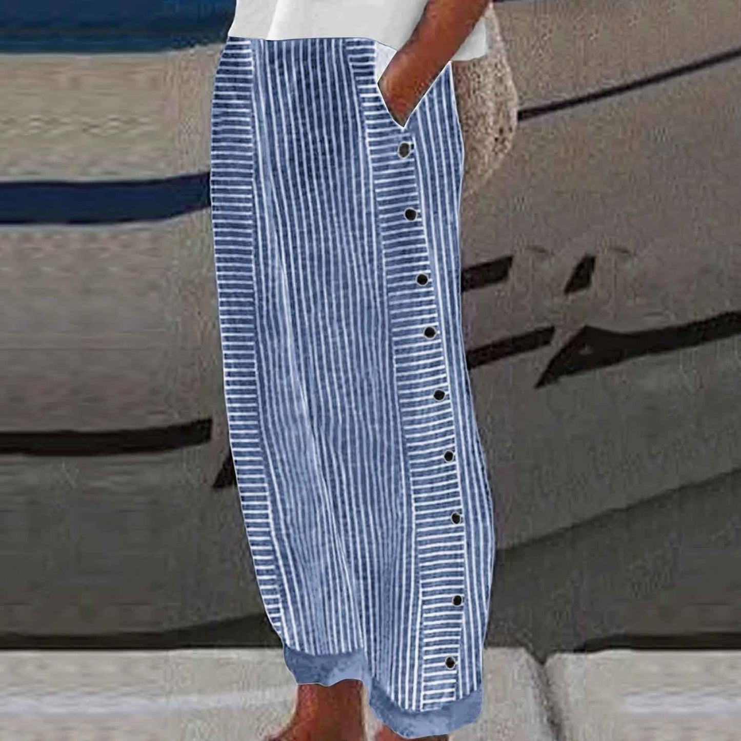 Effortless Striped Pants for Women with Button Front Wide Leg Casual Style